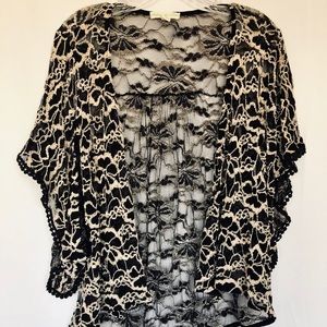 UO Black and Cream Floral Crochet Kimono